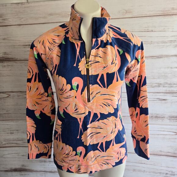 Lilly Pulitzer Skipper Popover Jacket Flamingo Low Tide Print sz XS - Picture 1 of 6